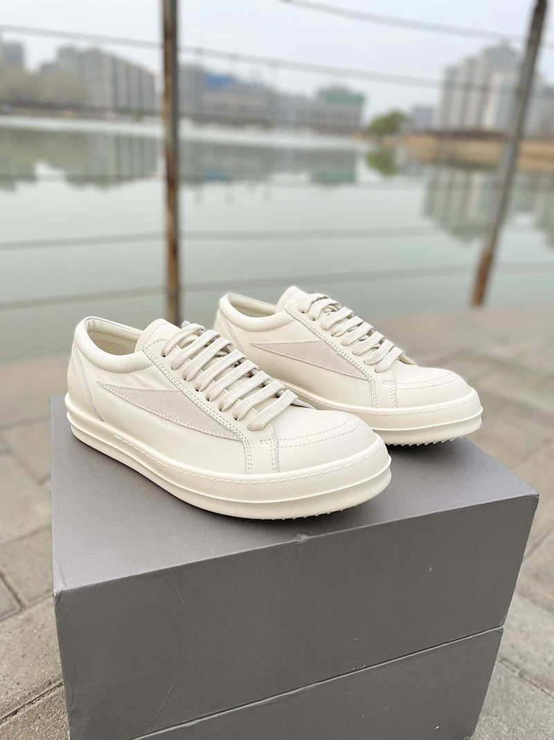 Rastocny奶昔白 广州真皮复古厚底板鞋  奶香味大底休闲运动男鞋