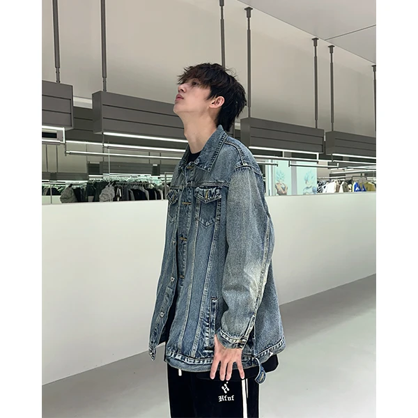 聪明陈 纯色净版水洗牛仔外套小众高级感情侣夹克潮百搭