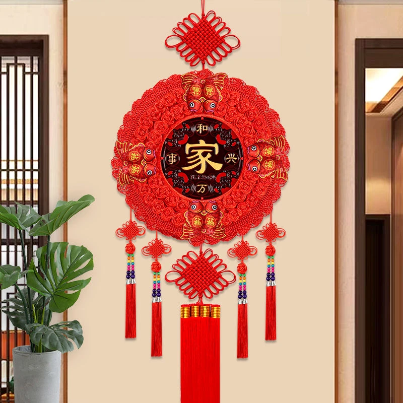 中国结新款福字挂件圆形客厅玄关电视背景墙新年春节挂件寓意精品