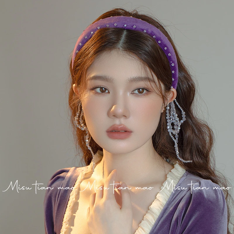 发箍女2024新款高级感洋气时尚压发头箍紫色水晶发卡韩系气质发饰