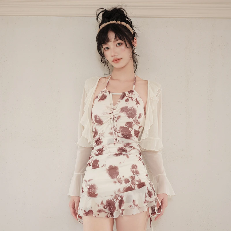 EDOFISH【半熟恋人】法式复古夏季显瘦少女带罩衫泳衣女款高级感