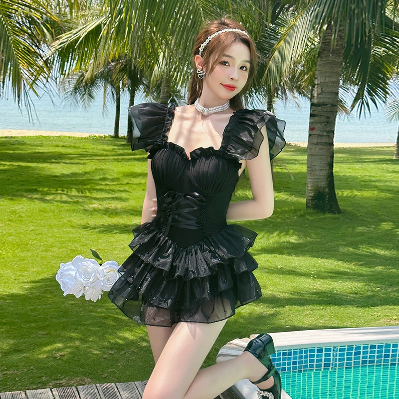 EDOFISH【暗黑天鹅】ins韩版纯欲少女连体显瘦网红温泉泳衣保守款