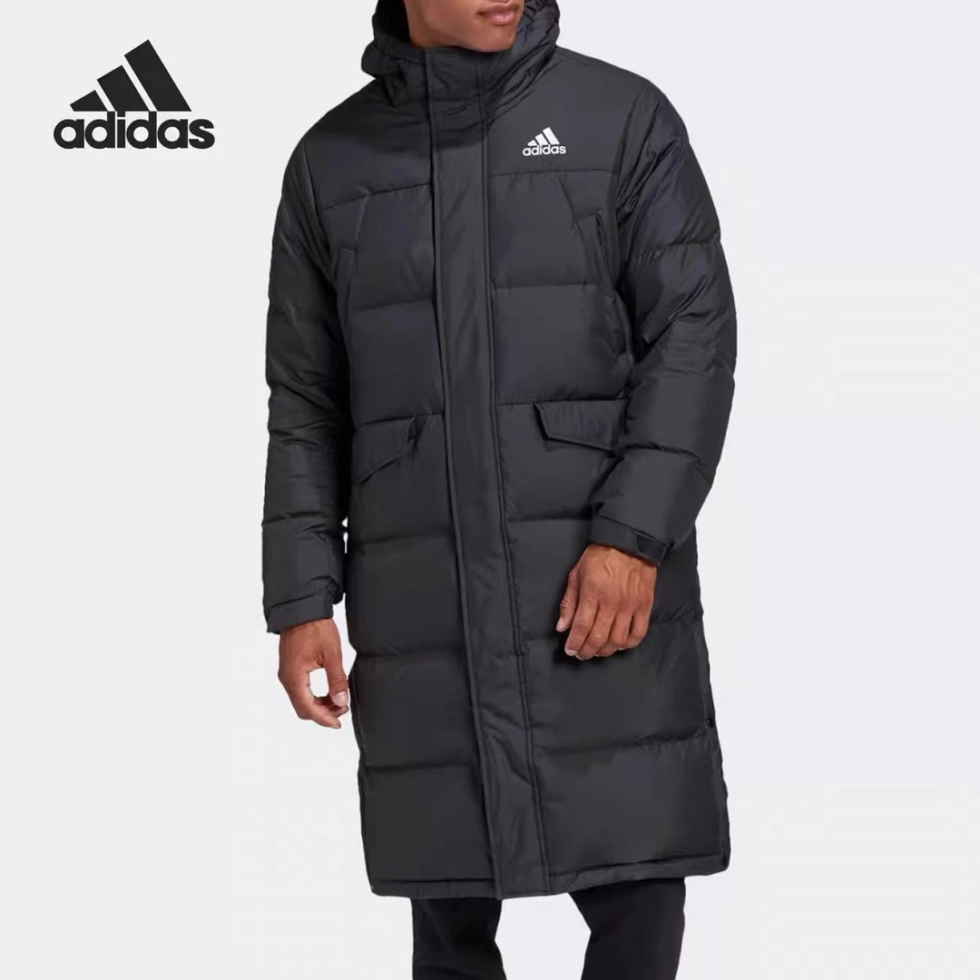 adidas/阿迪达斯男子舒适保暖连帽休闲运动羽绒服中长款