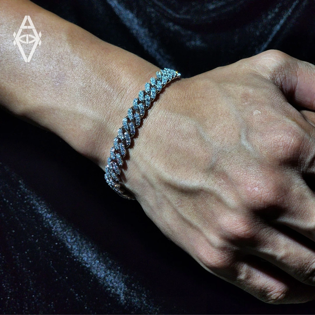 铜合金锆石手链 V.A蓝白马卡龙满镶古巴男女情侣轻奢小众简约百搭