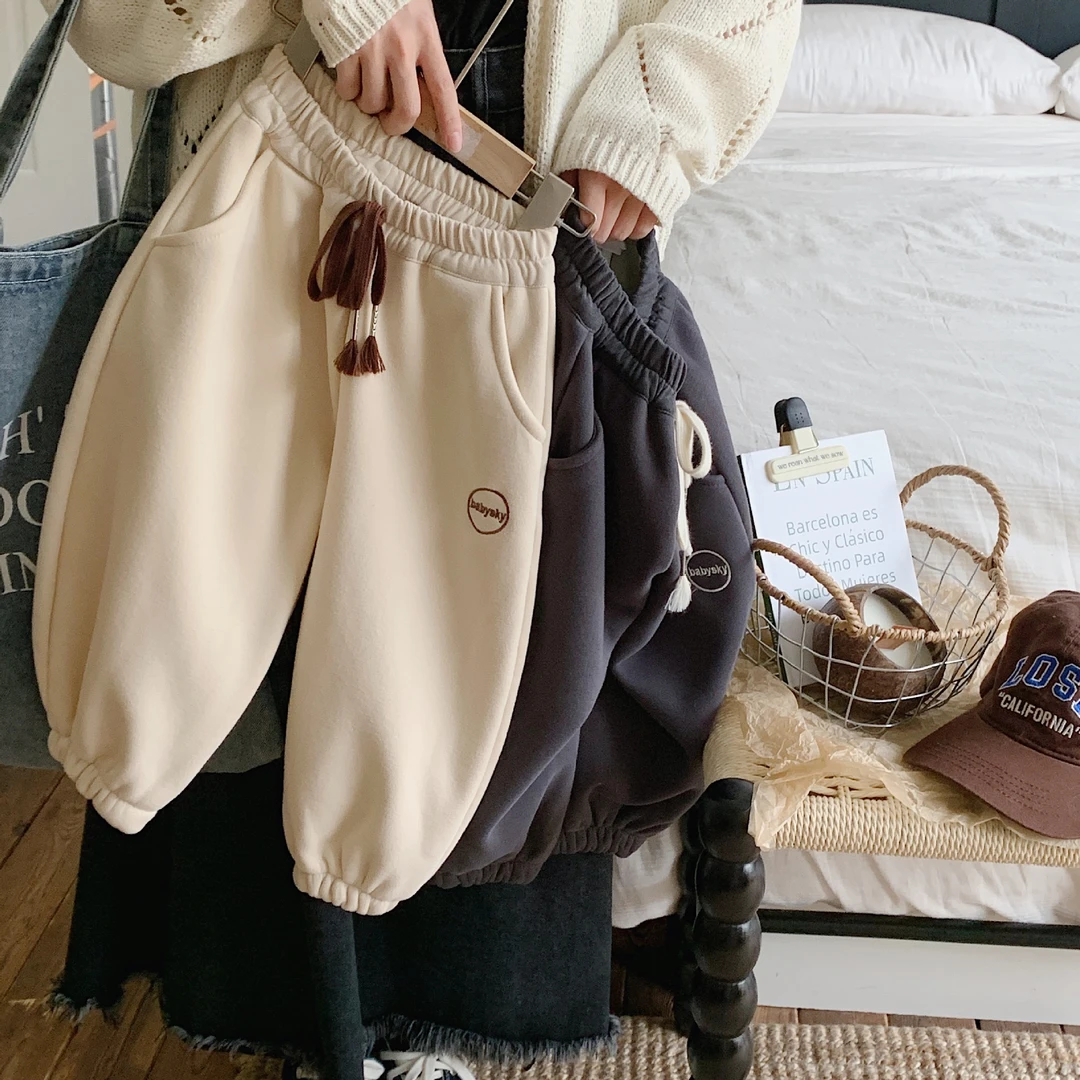 儿童长裤2023冬款韩版男童刺绣束口运动加绒卫裤休闲裤 F0495