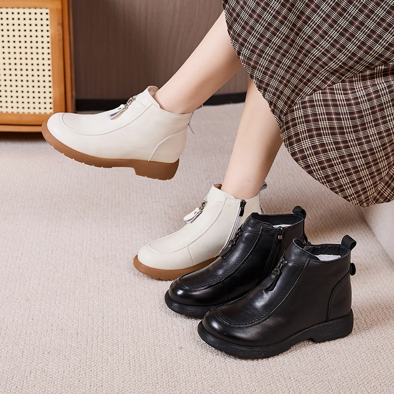 冬季新款真皮妈妈棉鞋防滑短靴中老年加绒保暖妈妈皮鞋真皮软底