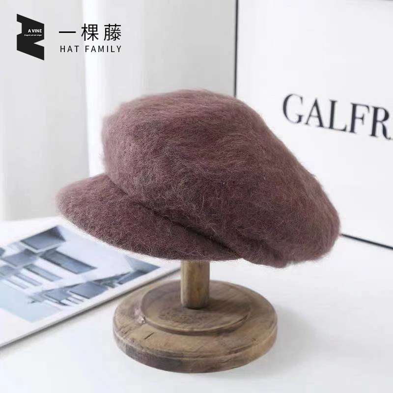 一棵藤新款女式秋冬时尚短檐毛呢报童鸭舌帽百搭保暖日系英伦
