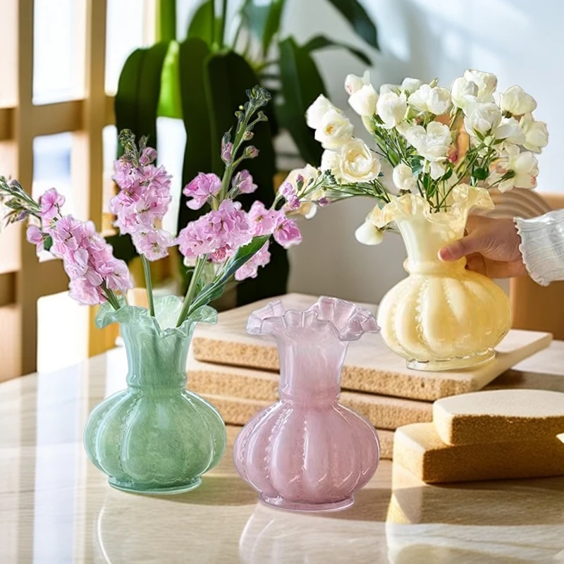 005法式简约家居珠点芬顿玻璃花瓶客厅桌面摆件法式花瓶插花花瓶