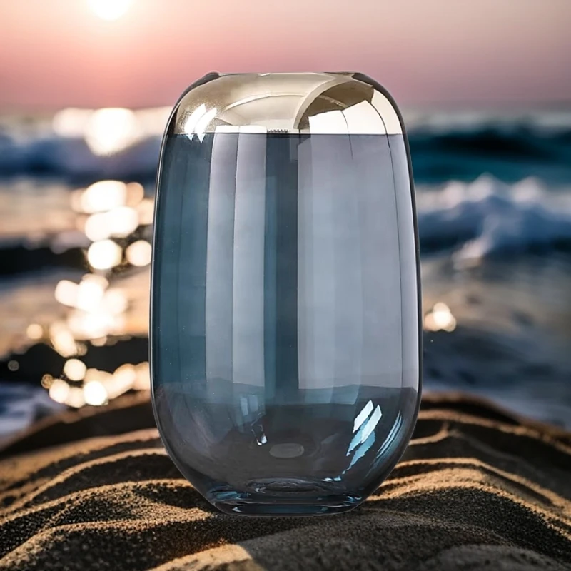 052简约现代电镀金三色玻璃透明花瓶餐桌摆件客厅家具摆件