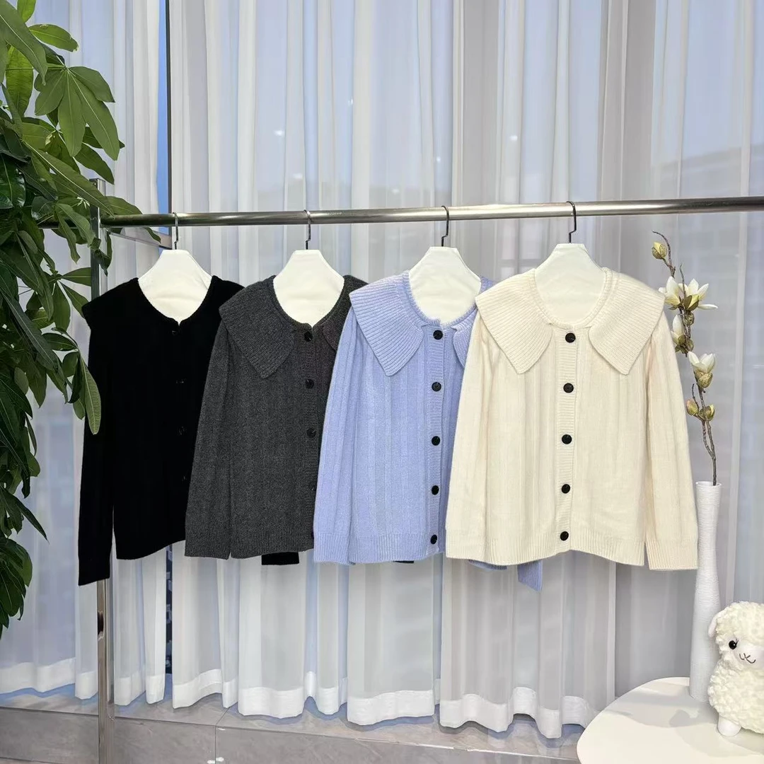 2024秋冬新款【炸总精选】100%山羊绒海军领竖坑条纯色开衫Y10763