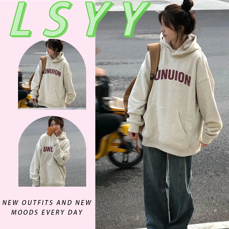 新款港风chic字母连帽卫衣女春秋宽松原宿风气质休闲情侣秋冬百搭