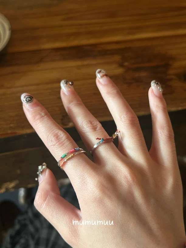 925银戒指 木木部屋 绕线素圈款 彩色绕线百搭精致银戒指