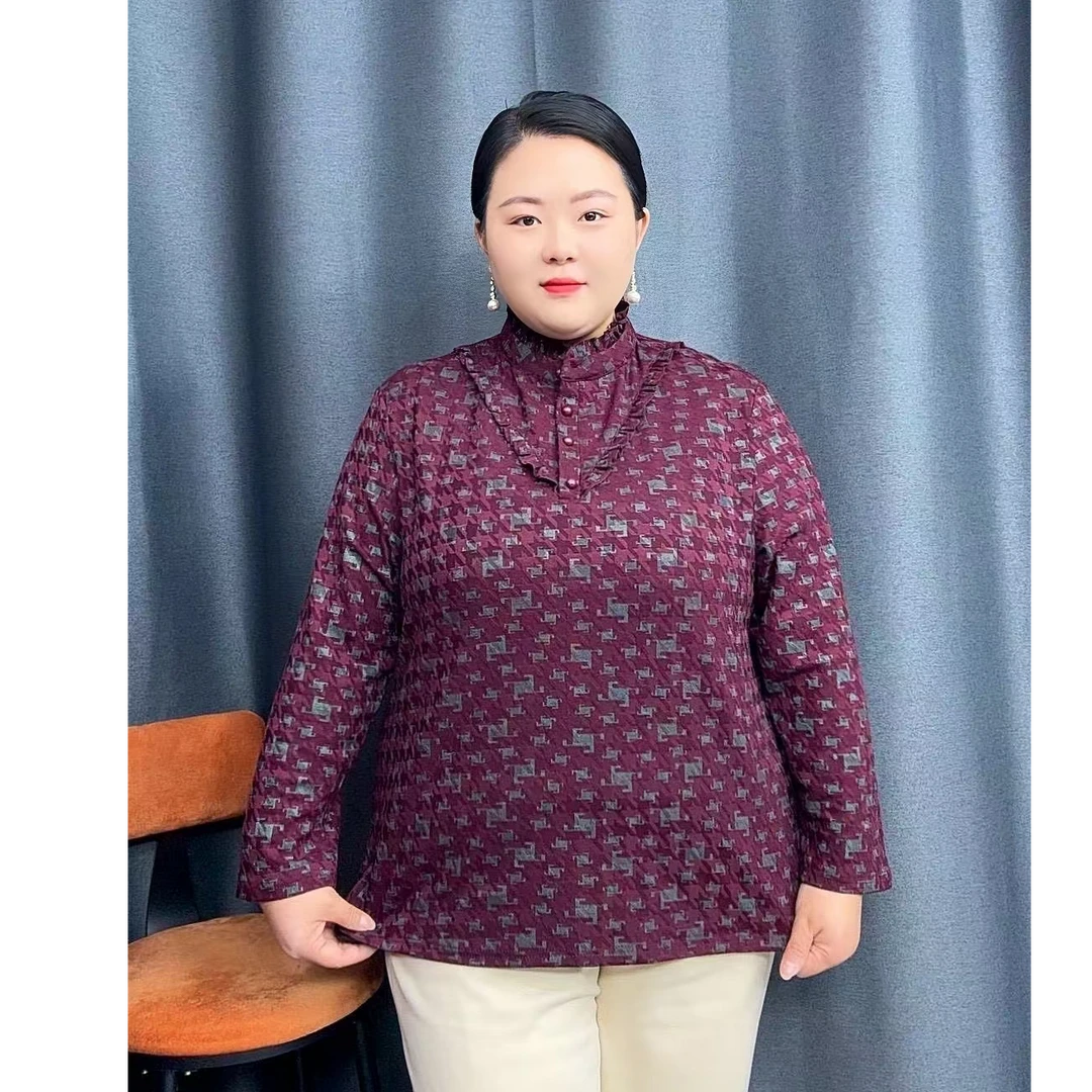 80-220斤特大码加绒胖妈妈碎花立领绒衫中老年洋气百搭内搭上衣女