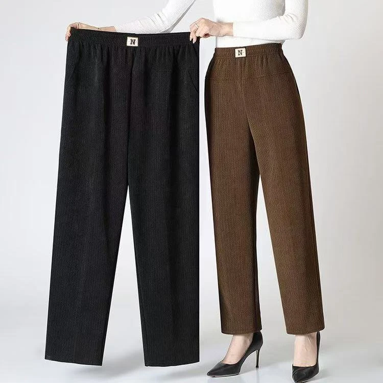 85-250斤特大码加绒加厚胖妈妈雪尼尔大弹力高腰深档中老年长裤女