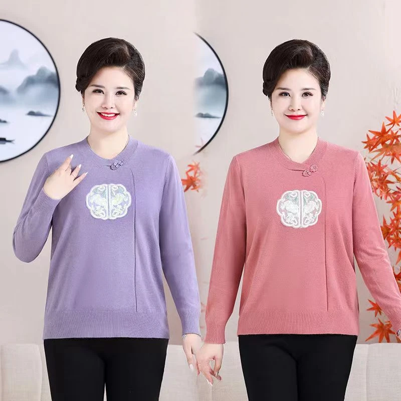 90-220特大码秋冬新款国风针织毛衣洋气百搭中老年加肥加大上衣女