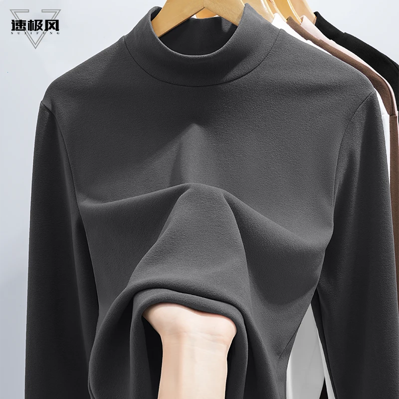 男士秋冬德绒打底衫男半高领冬季卫衣内搭纯色保暖双面绒长袖t恤