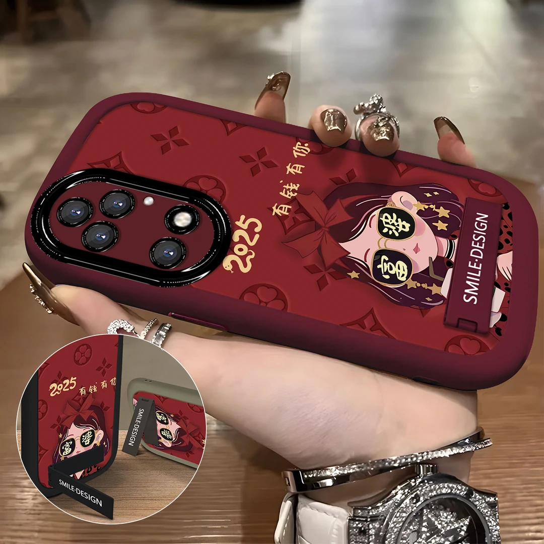 适用于【华为】P50/E新款潮流新年安可拉红富婆时尚手机壳