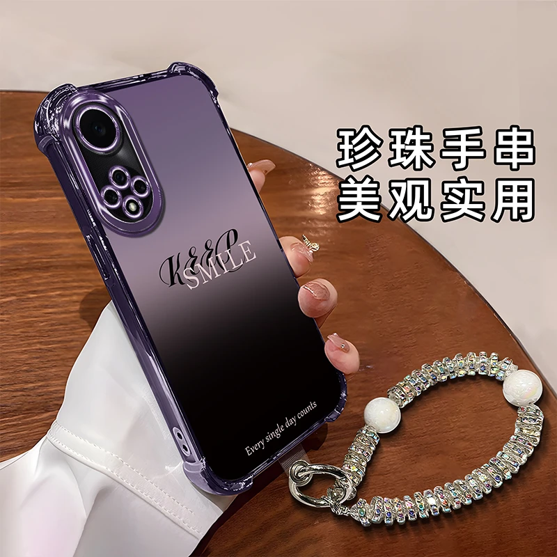 适用于【华为】荣耀50新款时尚简约渐变英文防摔硅胶手机壳