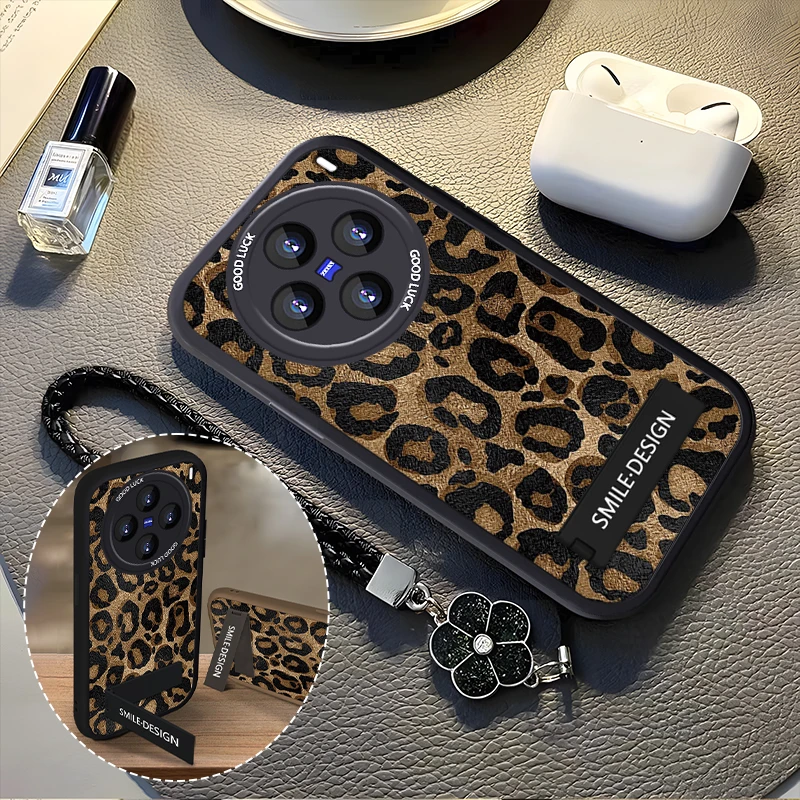 适用于【VIVO】X100复古豹纹时尚新款羊皮创意硅胶防摔手机壳