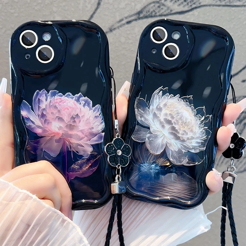 【苹果/华为荣耀/OPPO/VIVO/小米】昙花绽放唯美女款奶油纹手机壳