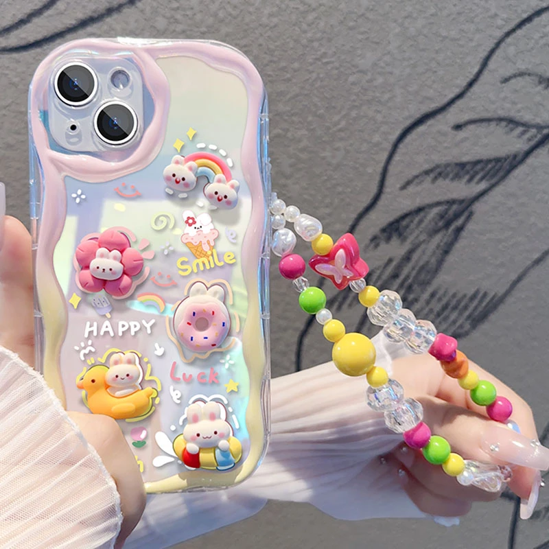 【苹果/华为荣耀/OPPO/VIVO/小米】可爱小白兔卡通创意奶油纹手机壳