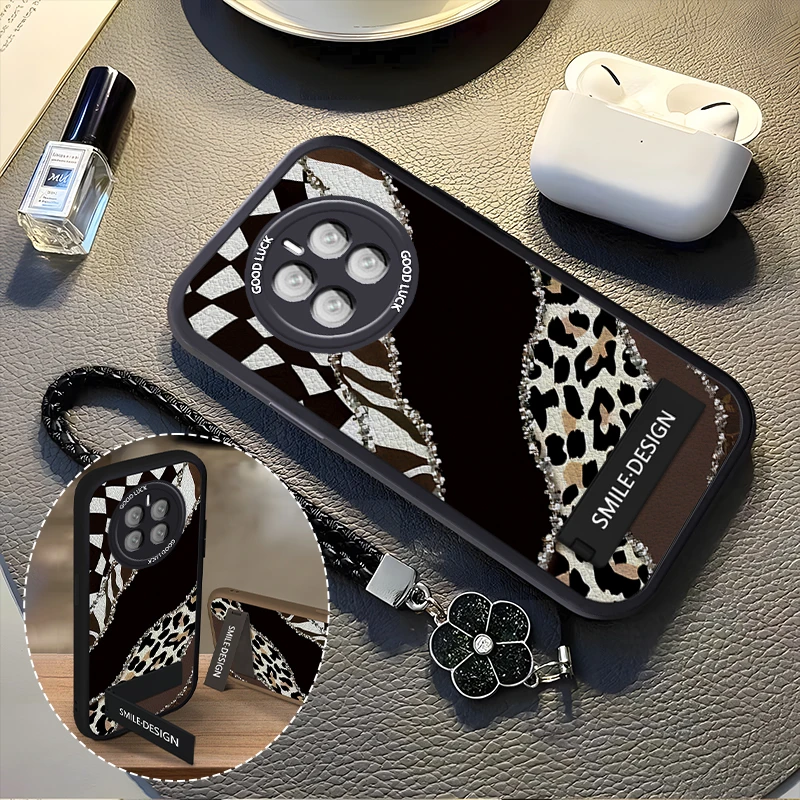 适用于【华为】Mate50/E时尚豹纹拼接潮流秋冬小羊皮手机壳