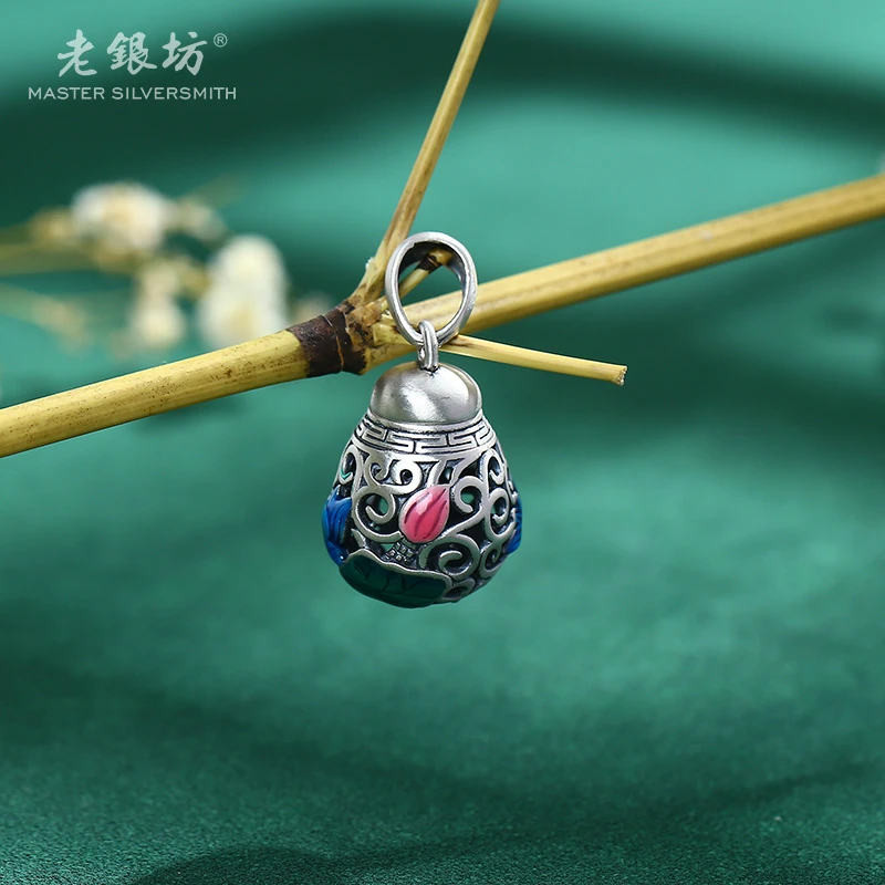 吊坠足银 【老银坊】足银镂空荷花香囊吊坠 0023827