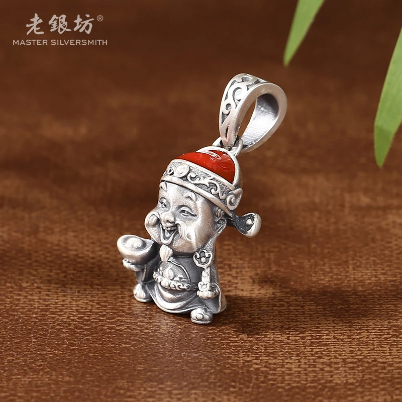 老银坊 足银银制品 足银999小财神吊坠挂件 00232232