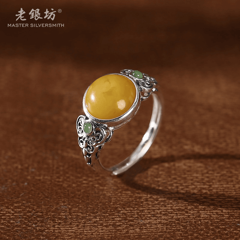 【老银坊】s925银蜜蜡福气单戒 00311513