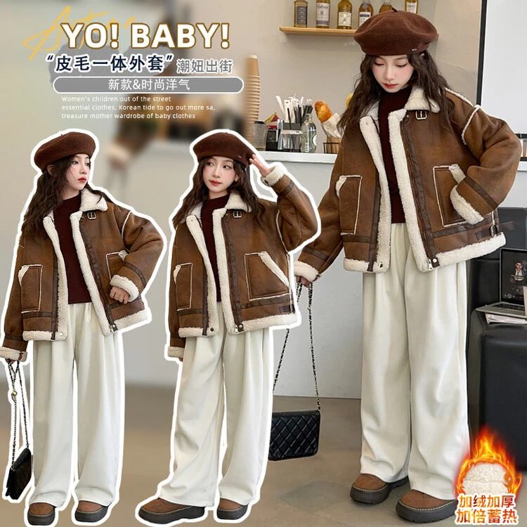 【贝贝优品】冬季女童加绒D1101时尚洋气皮毛一体外套
