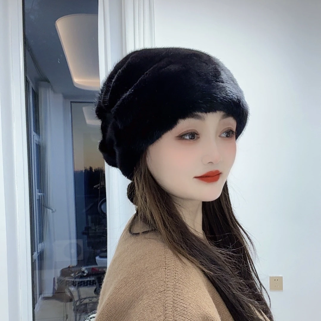 【包头帽菲】新款貂毛帽子女韩版时尚洋气帽子真毛