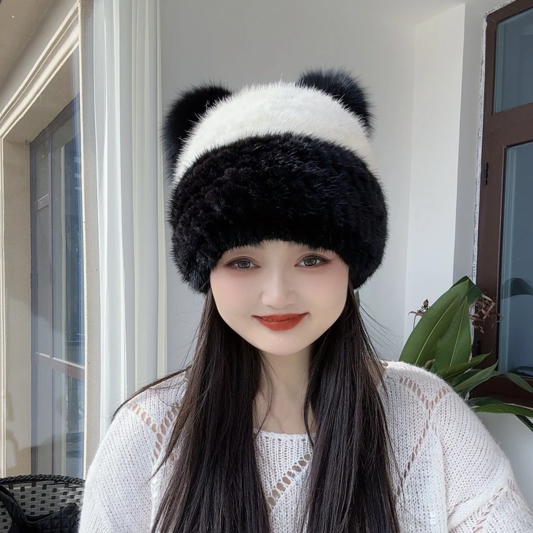 新款水貂毛帽子女韩版时尚洋气帽子真毛