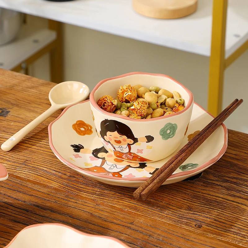 卡通可爱陶瓷饭碗家用高颜值米饭碗个人专用吃饭碗筷情侣碗盘餐具