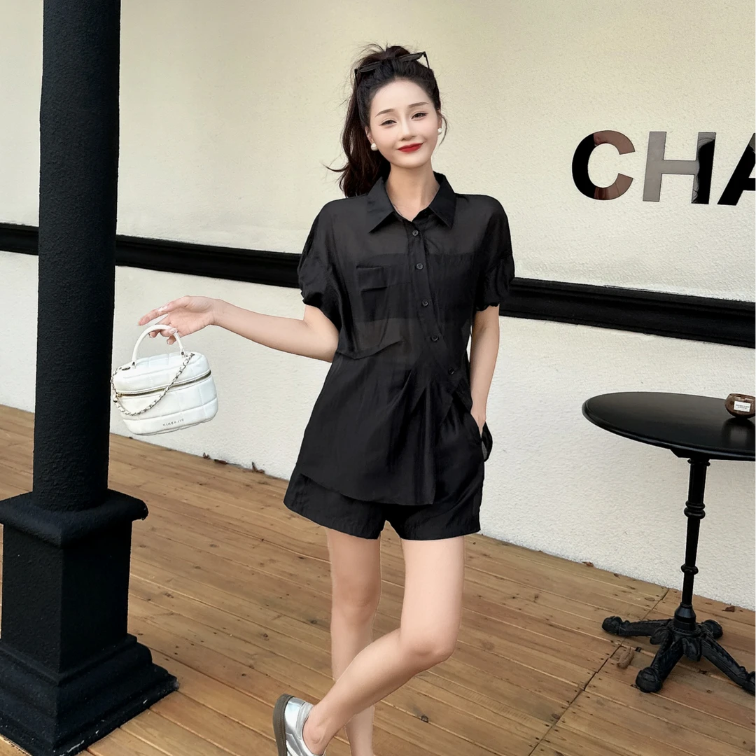 2024新款品牌原单现货女士衬衫短裤两件套夏季休闲时尚
