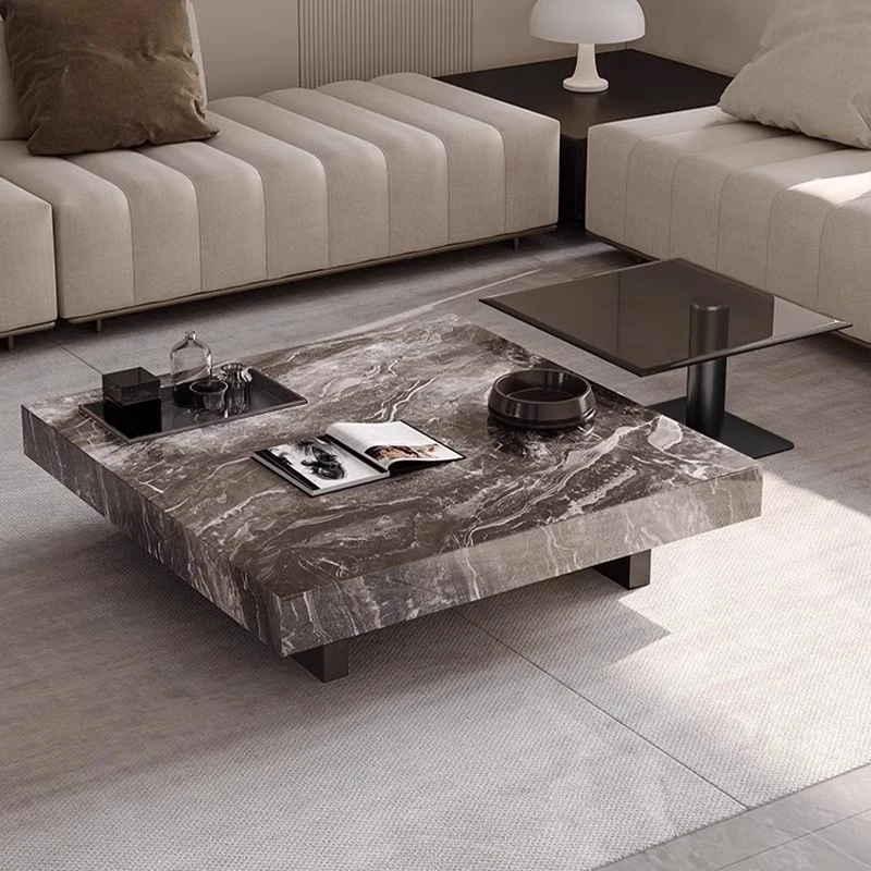 意式极简茶几轻奢现代高端岩板方形高级感客厅家用小户型2024新款