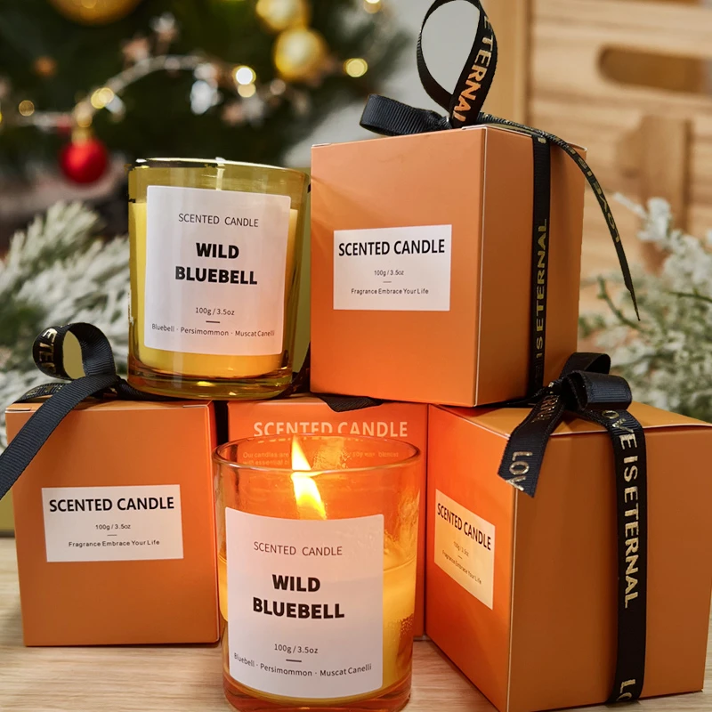 香薰蜡烛送礼物套装无烟蜡烛半透明橙色玻璃杯植物大豆油家居礼品