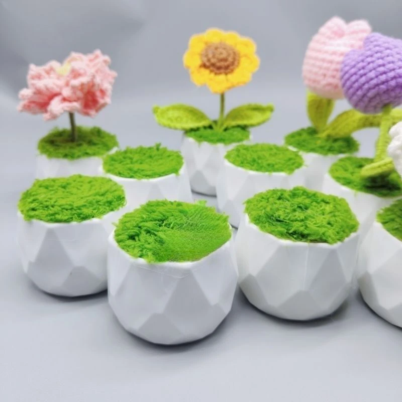 新款手工花盆钩织菱形盆栽迷你编织塑料新款diy摆件毛线泡沫