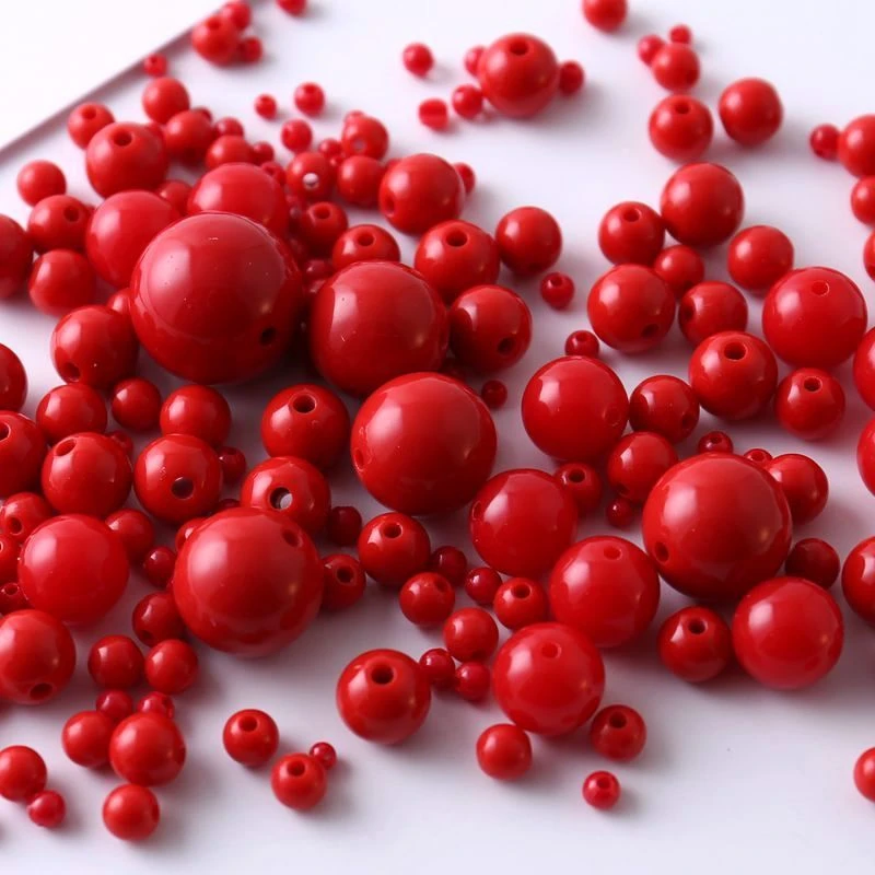 diy饰品配件手工串珠不掉皮红色糖果珠散珠子3-20mm手链包包材料