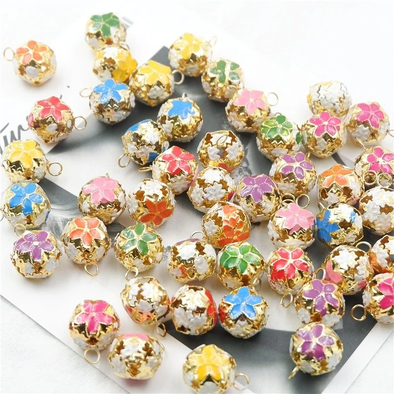 DIY饰品配件手工串珠18MM/14MM小铃铛花球景泰蓝(混色)30个送红绳