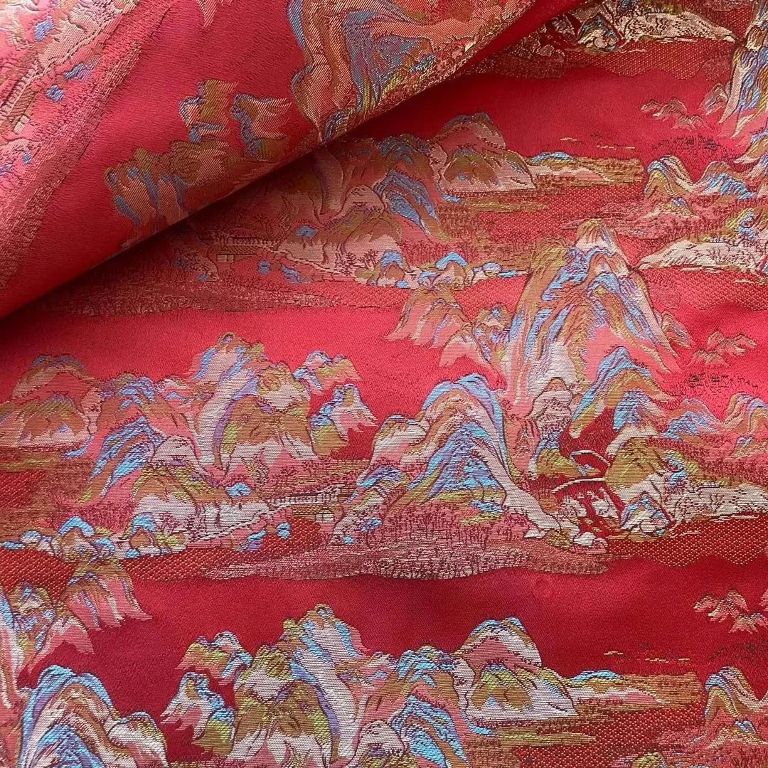 江山图织锦缎 中国风中式抱枕靠垫坐垫礼盒锦盒包装高档提花面料