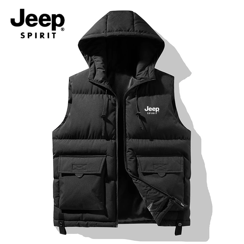 JEEP 吉普棉背心秋冬季连帽加厚保暖工装时尚潮流休闲马甲外套男