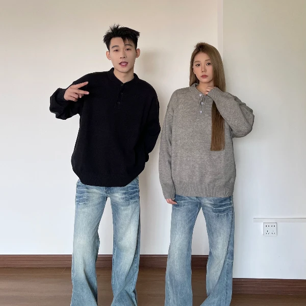 YYMDG2024秋冬老钱风松弛毛衣针织衫慵懒亨利打底长袖秋冬上衣