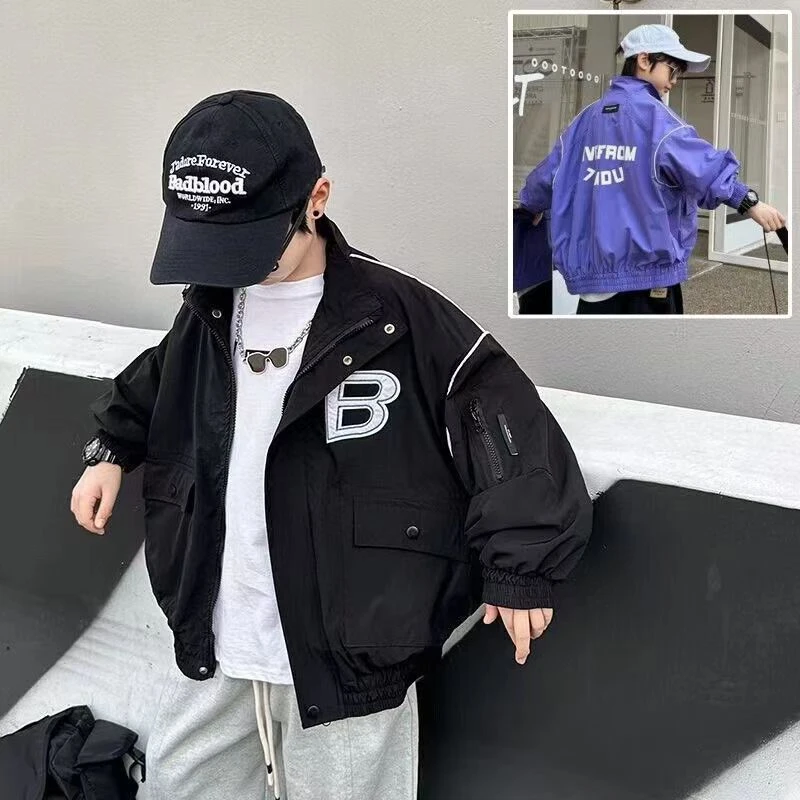 春秋款2024男童外套新款潮儿童炸街春装宽松中大童夹克衫上衣洋气