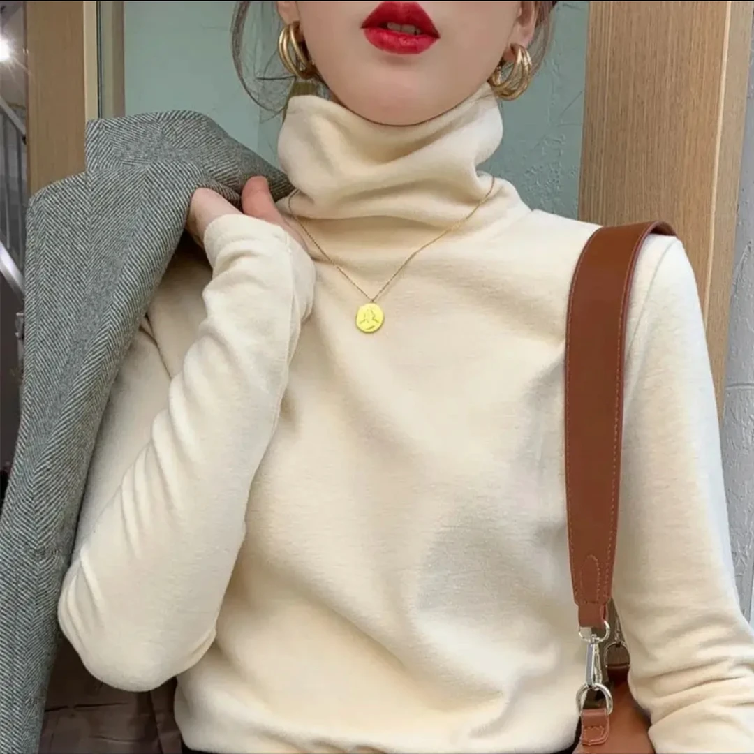 加绒加厚外穿德绒打底衫女内搭堆堆高领秋冬季洋气百搭保暖长袖