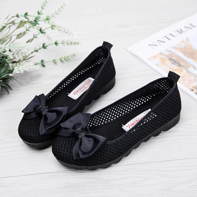 中老年夏季单鞋一脚蹬老北京布鞋舒适透气妈妈鞋网鞋女单鞋女