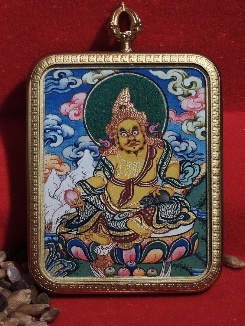 青海热贡纯手绘黄财神小唐卡，大师级作品