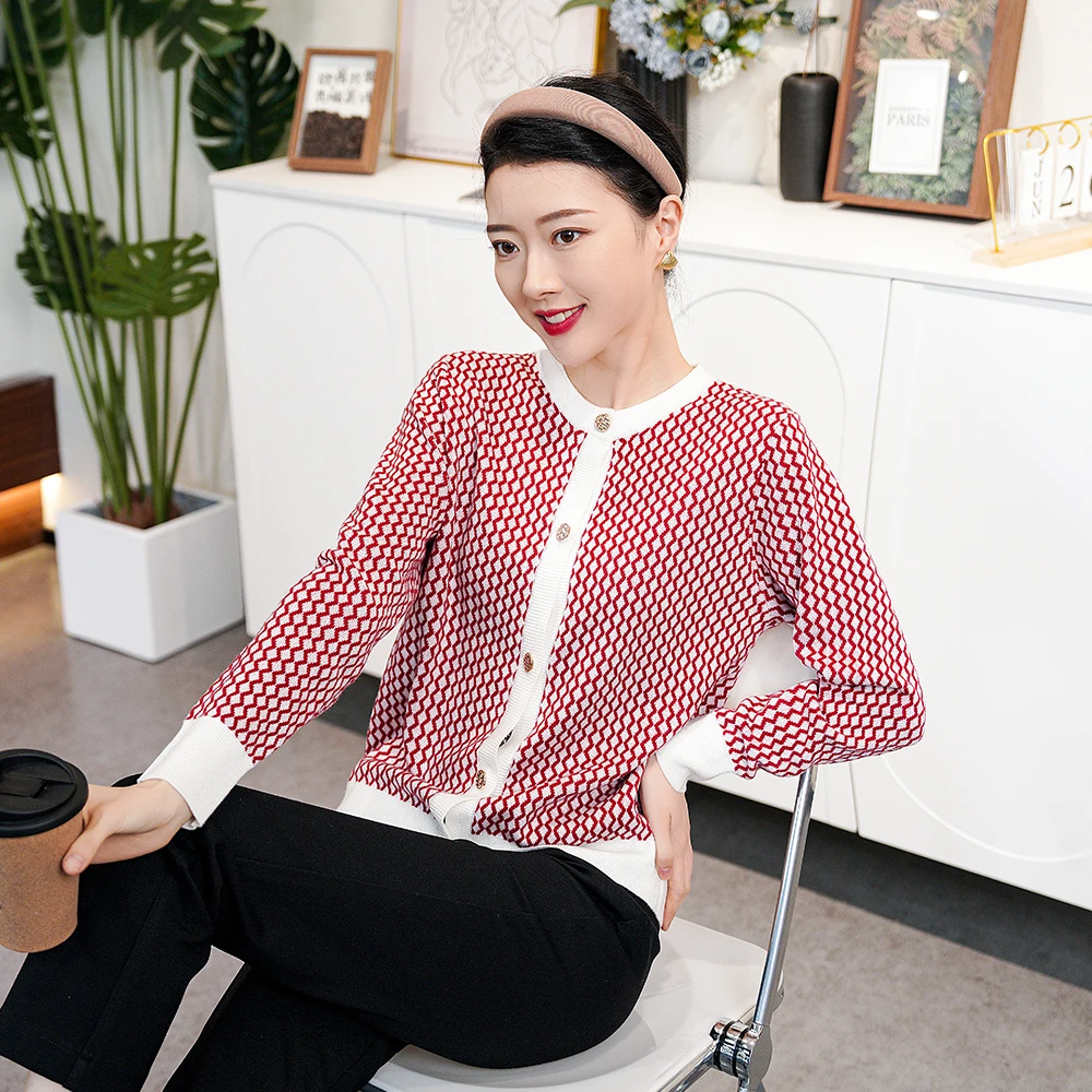 【秋季新款】韩版设计感小众撞色拼接洋气百搭针织开衫AQ3053衣长57