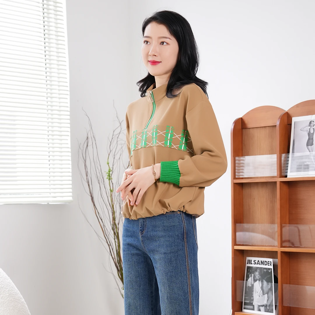 【秋季新款】设计感撞色拼接气质百搭立领卫衣AQ2594衣长54cm