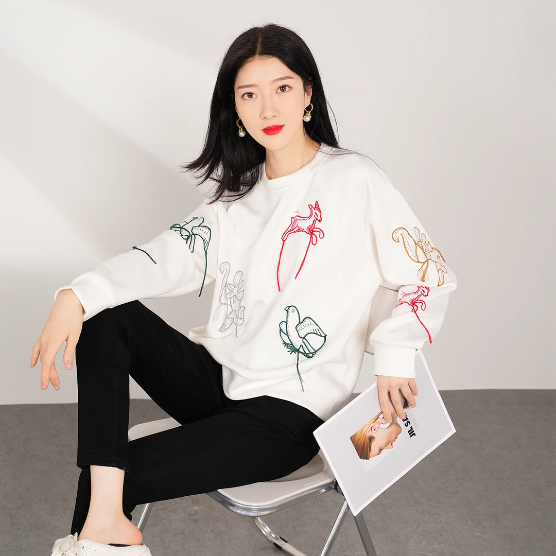 【秋季新款】韩版设计感小众重工刺绣印花简约百搭卫衣AQ2785