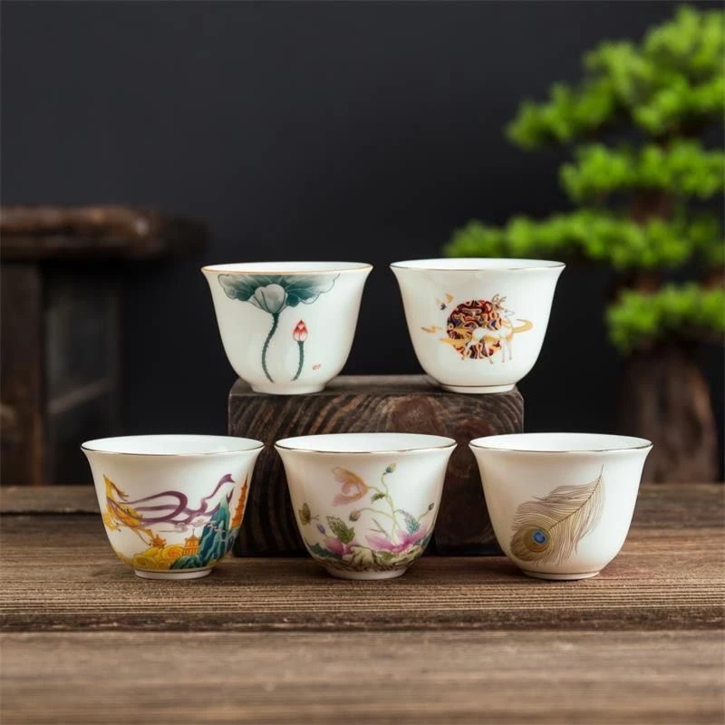 羊脂玉白瓷茶杯喝茶品茗杯功夫茶具家用泡茶杯子陶瓷主人杯小茶盏